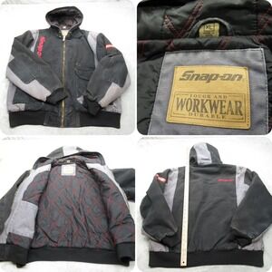 Snap-On Jacket Men XL Black Canvas Rugged Full Zip Hooded Mechanic Shop Work Y2K